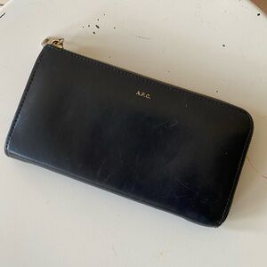 A.P.C. Black Leather Zip Wallet